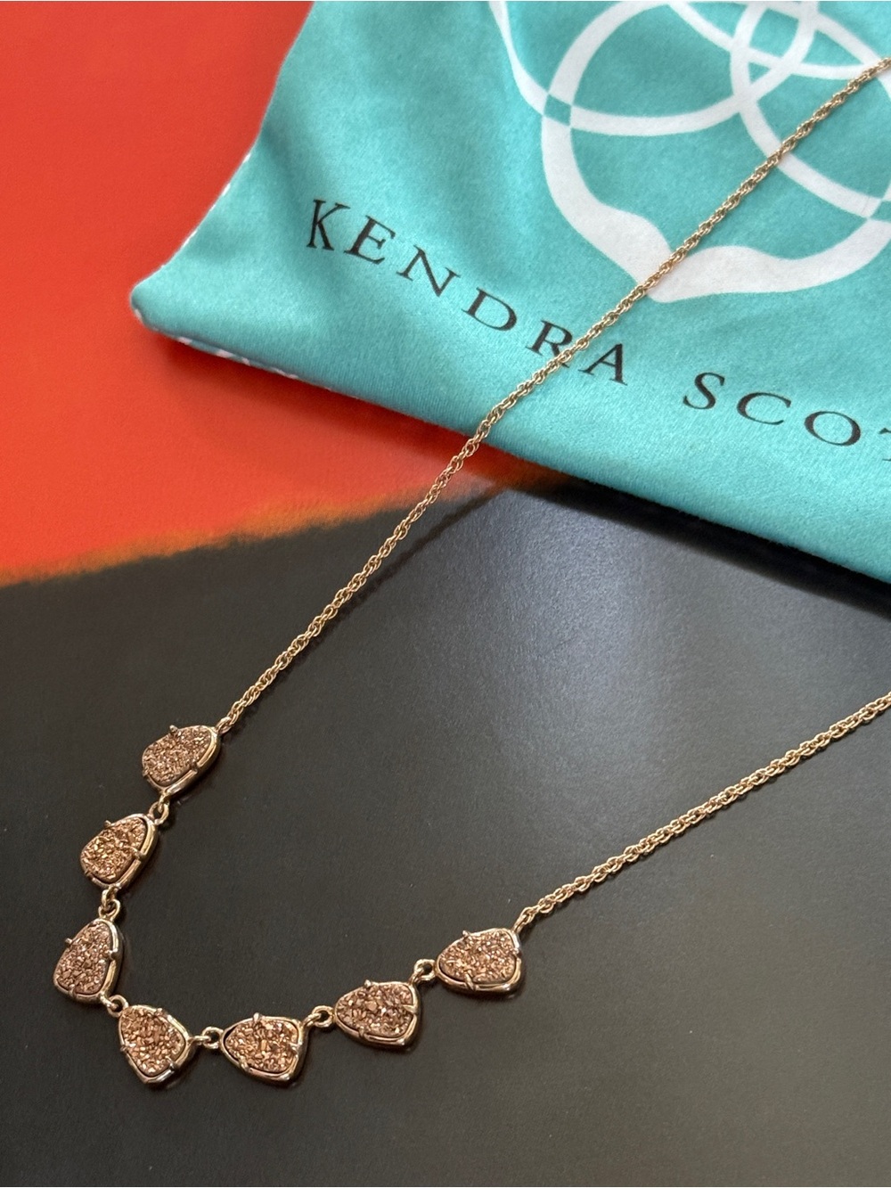 Kendra Scott “Susanna” Sand Color Druzy Necklace with Gold Chain